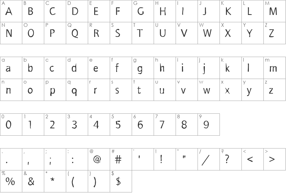Dirty44 Becker font character map preview