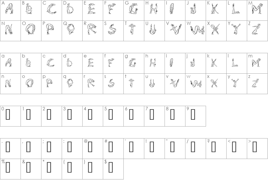 AlphaFitness font character map preview
