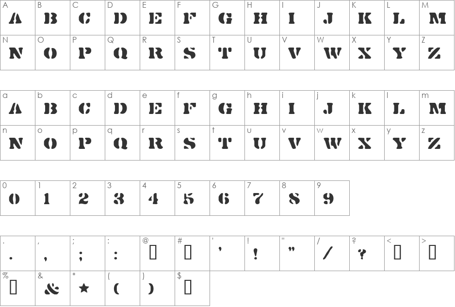 DirtyBakersDozen font character map preview