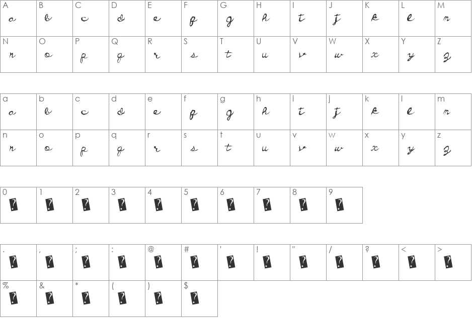 DirtyCursive font character map preview