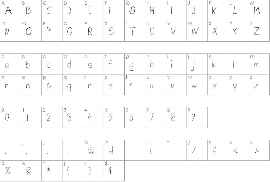 dirtyDeoHandInk font character map preview