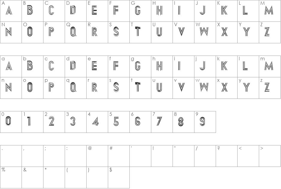 DirtyHatchCaps font character map preview