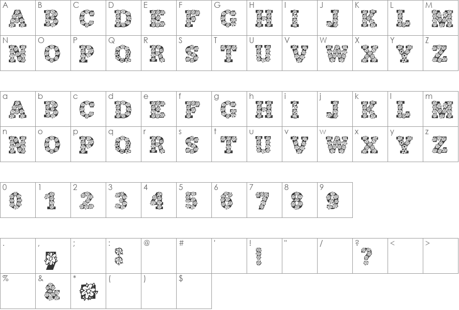 AlphaFlowers font character map preview