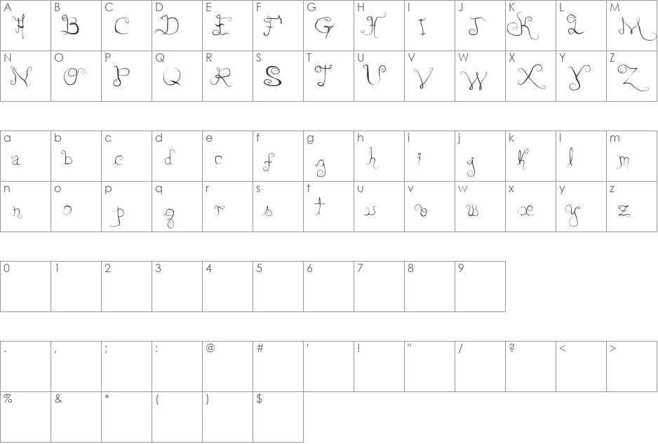 DirtyLady font character map preview