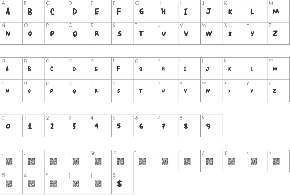 DirtyLocals font character map preview