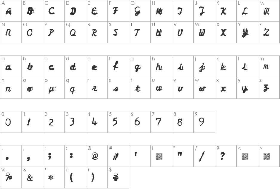 DirtyOlympia font character map preview