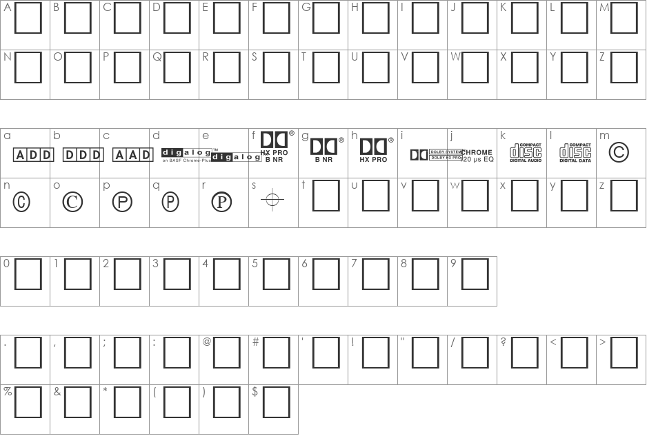 DiscMakers font character map preview