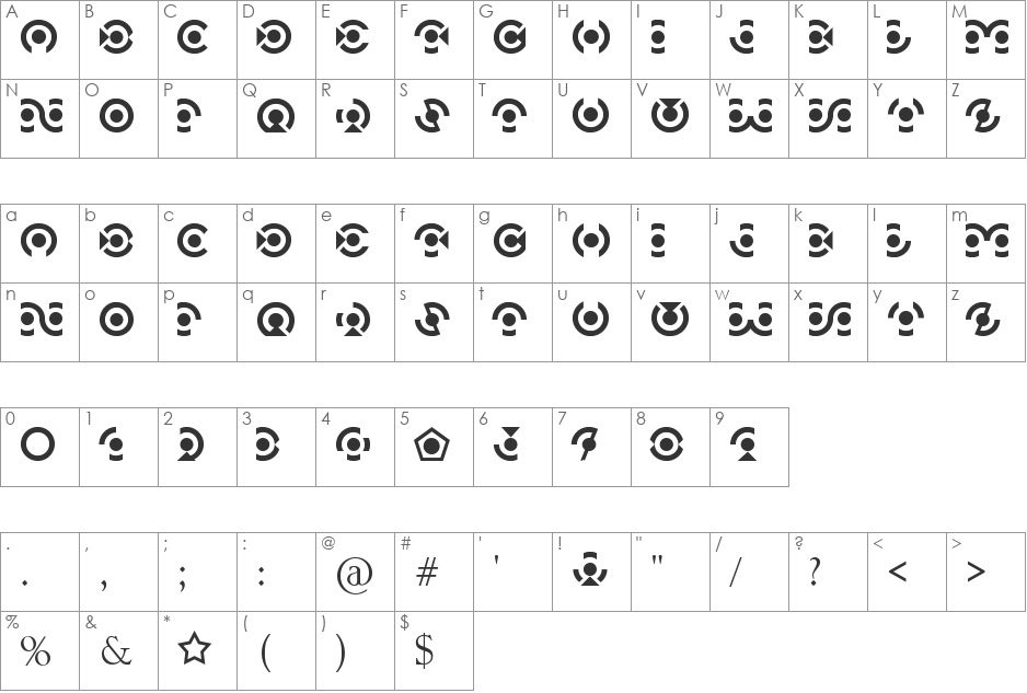 Discus font character map preview