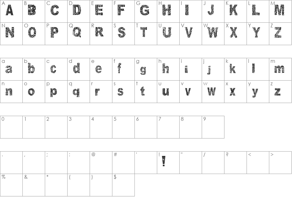 Disorted and Scratchy font character map preview