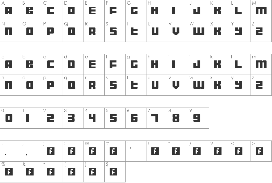 Display Gothic font character map preview
