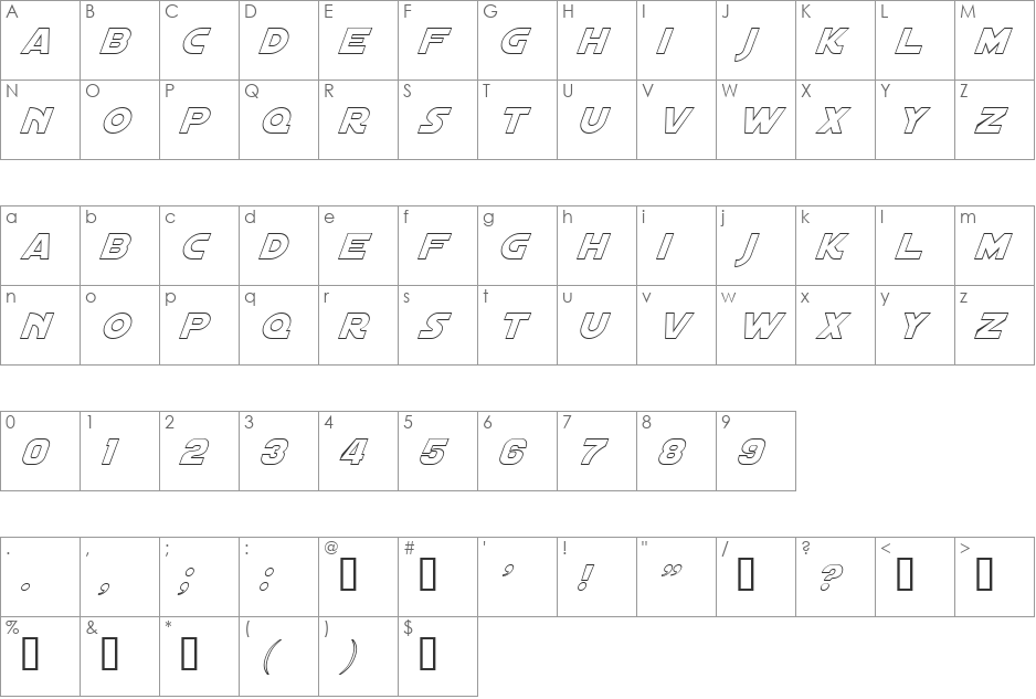 Distant Galaxy Outline font character map preview