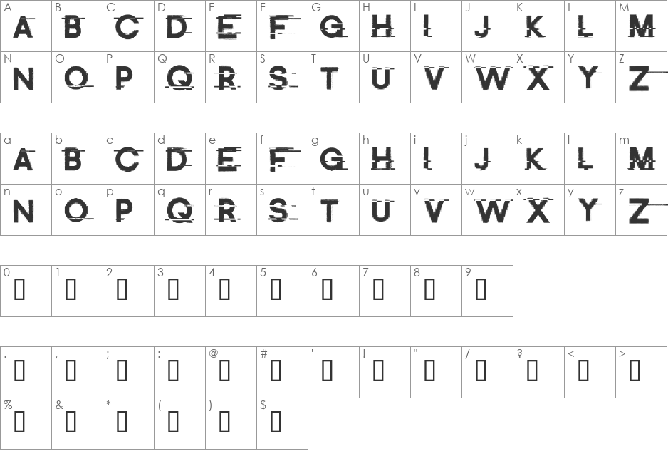 Distort Me font character map preview