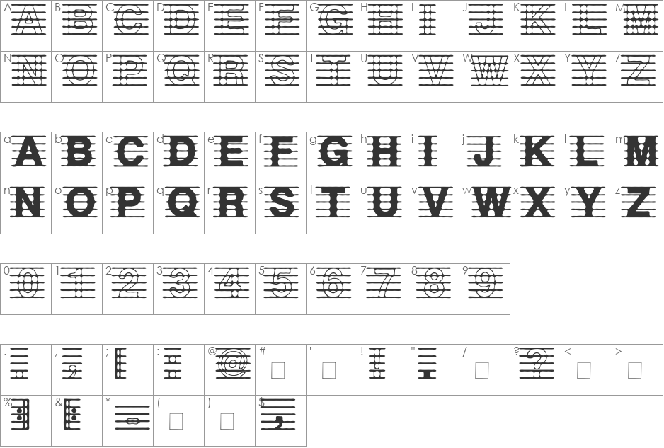 distracted musician font character map preview