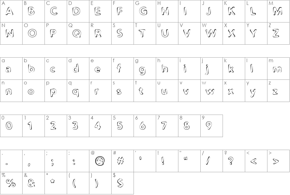 Distro II Squidgey font character map preview