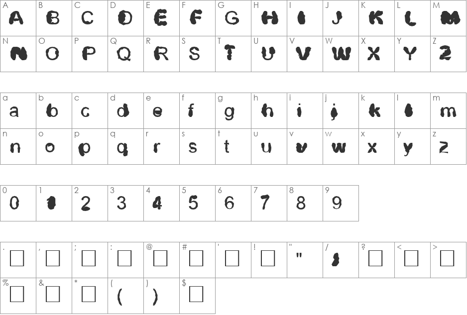 Distrowt font character map preview