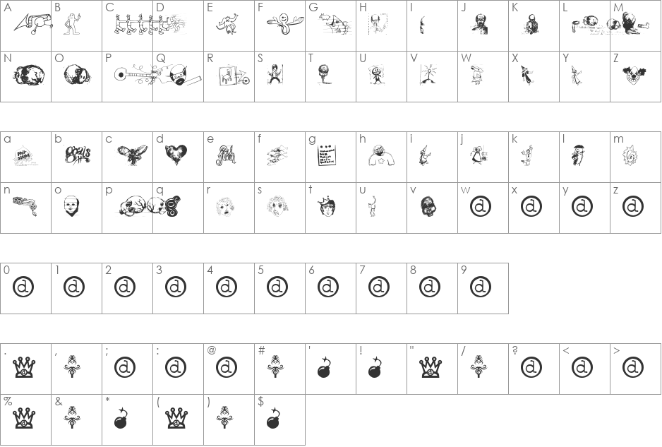 DisturbedBats font character map preview