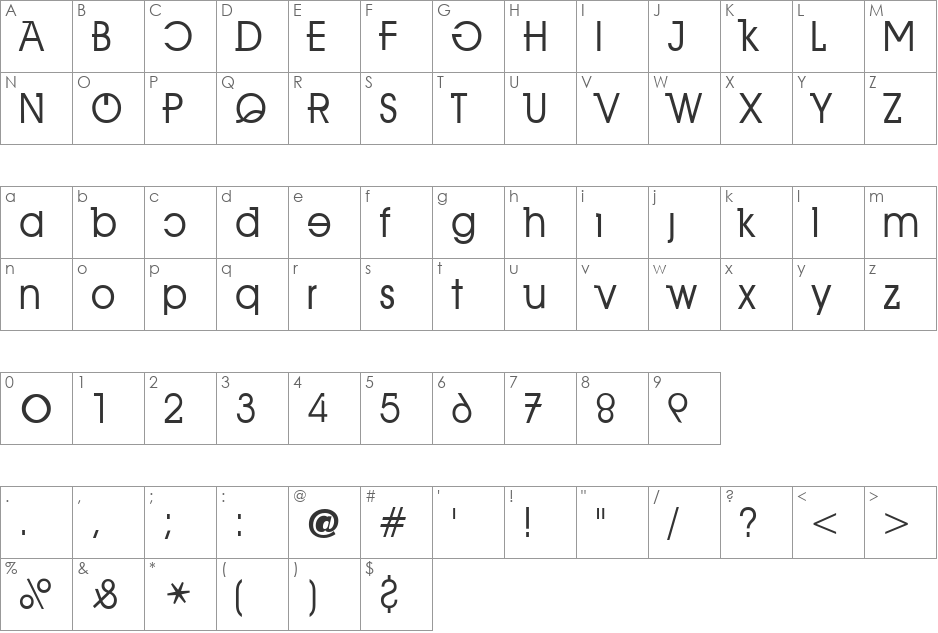 Disxelia font character map preview