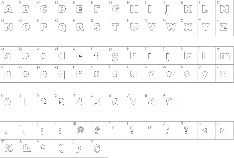 DivadBeckerOutline font character map preview