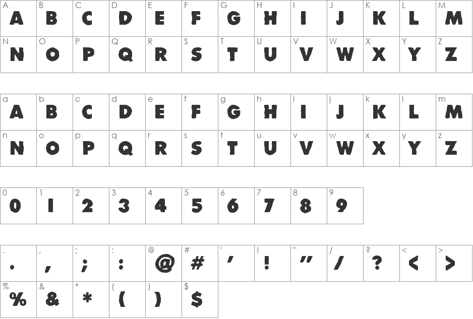 Divisible Invisible Low font character map preview