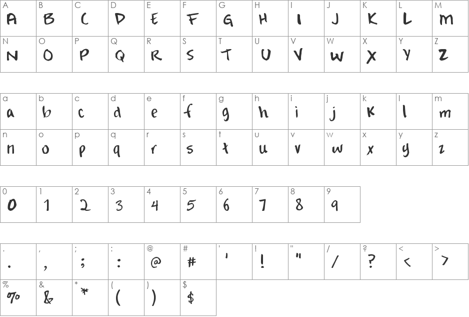 Dizzy's Handwriting font character map preview