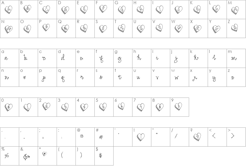 DJ Candy Heart font character map preview