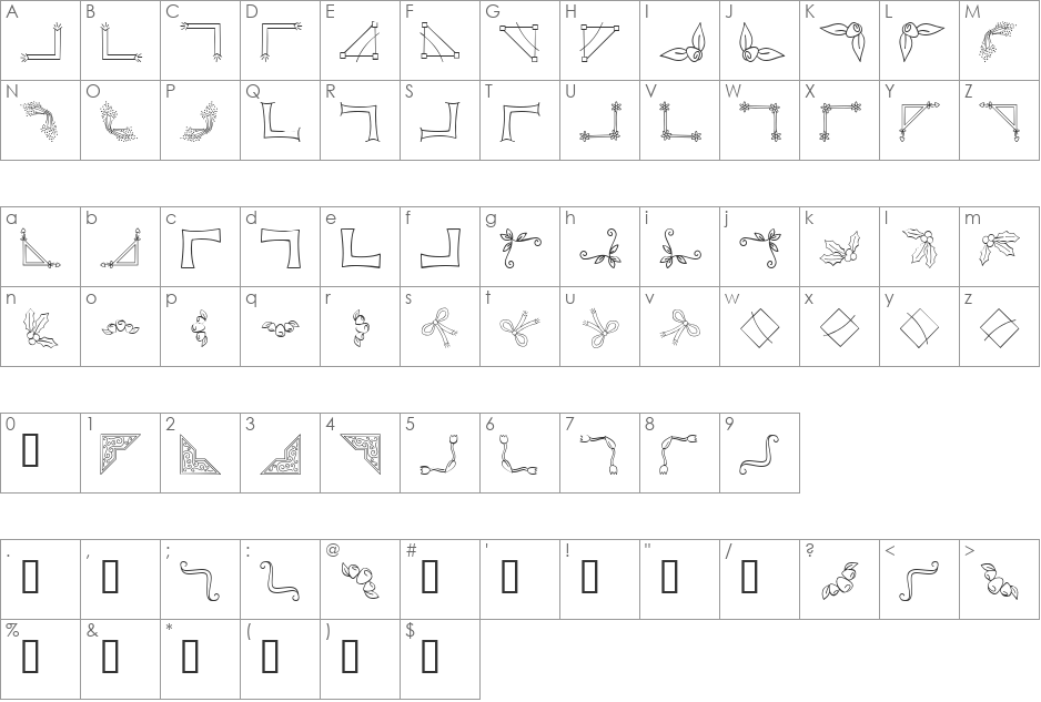 DJ Corners font character map preview