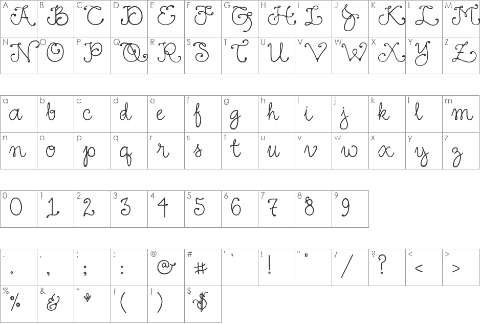 DJ Fancy font character map preview