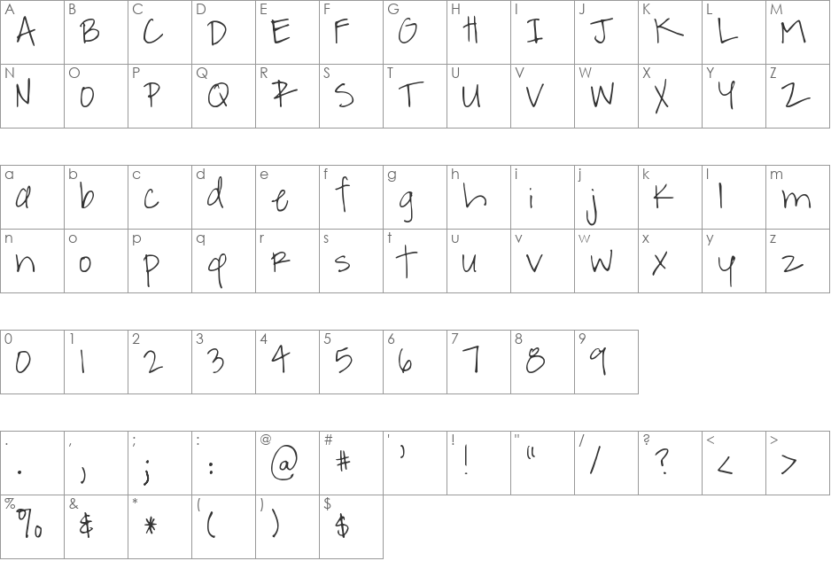 DJB A Bit of Flaire font character map preview