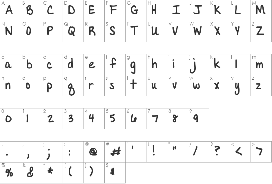 DJB Almost Perfect font character map preview