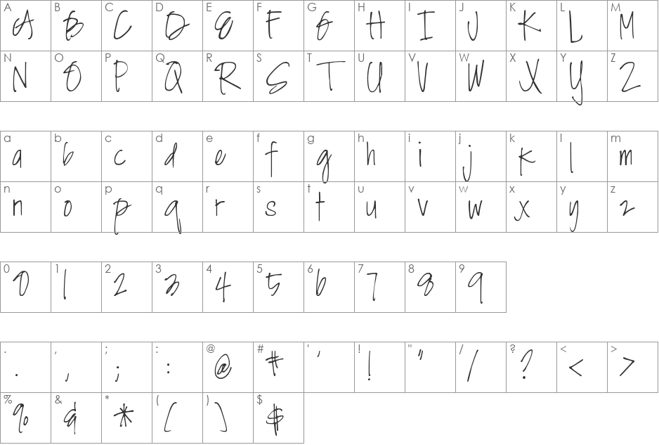 DJB Angel Baby font character map preview