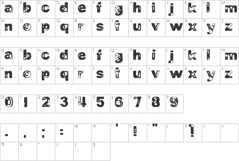 DJB BAD STAMP JOB 1 font character map preview