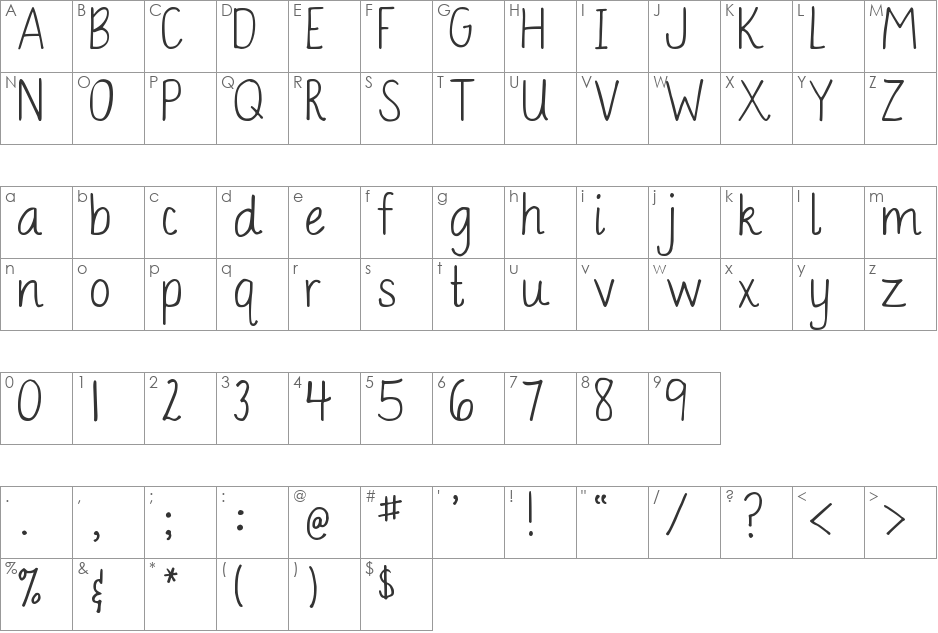 DJB Bailey font character map preview