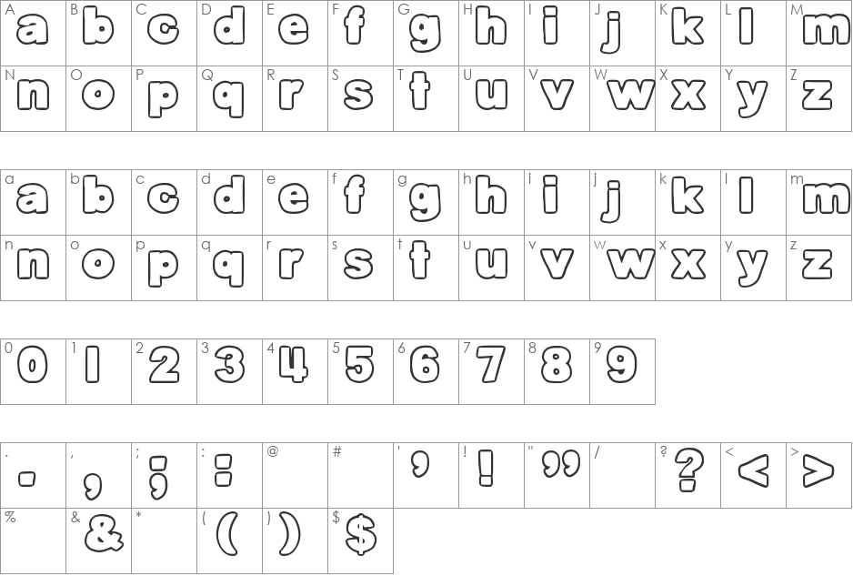 DJB Belly Button-Outtie font character map preview
