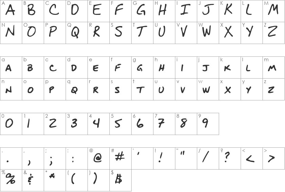 DJB BLUEPRINT font character map preview