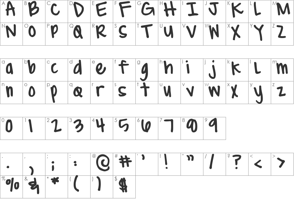 DJB Brit's Thick Pen font character map preview