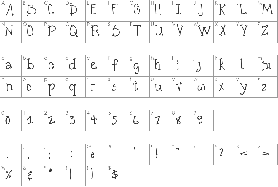 DJB CRAZY GOOFY COOL font character map preview