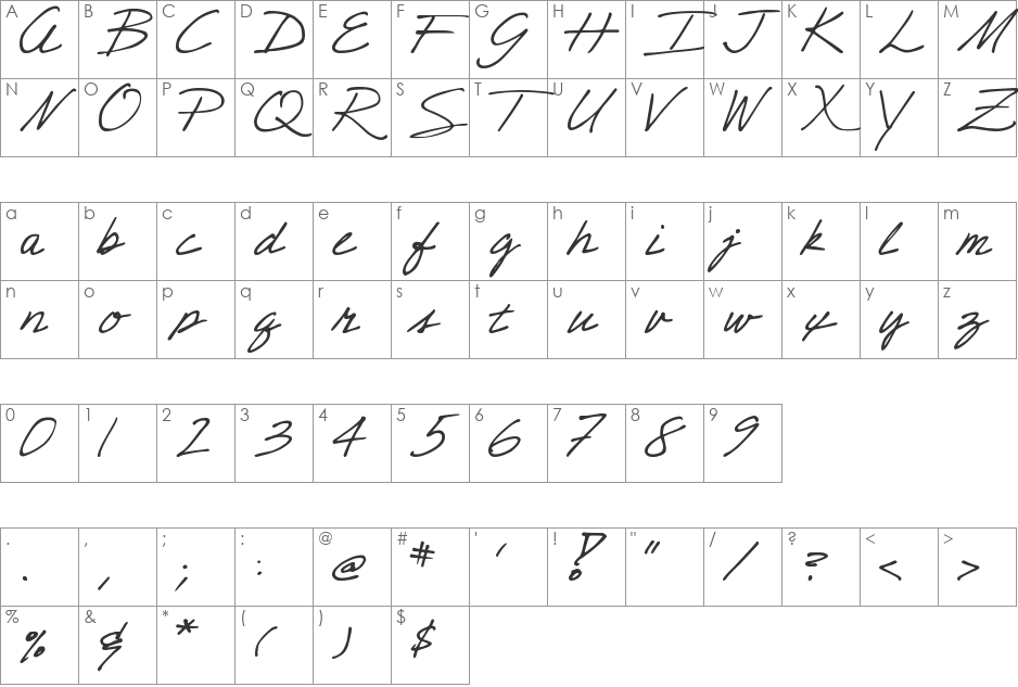 DJB CRIS script font character map preview