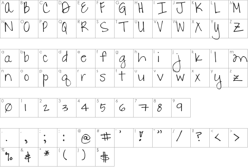 DJB Danielle font character map preview
