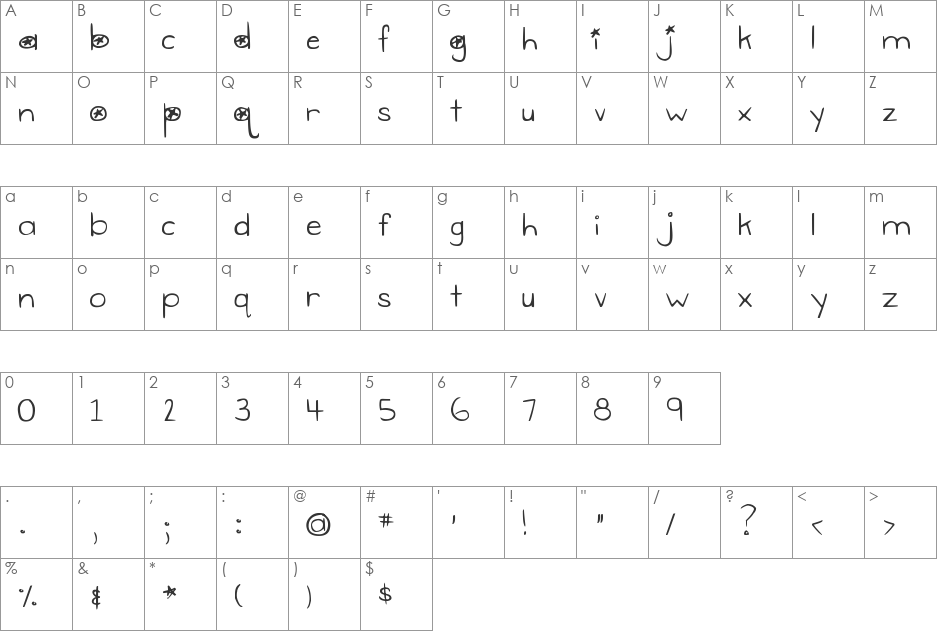 DJB Gimme Space font character map preview