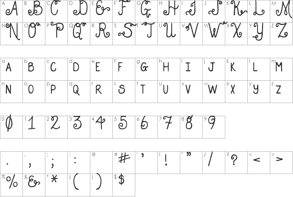 DJB Holly Enchanted font character map preview