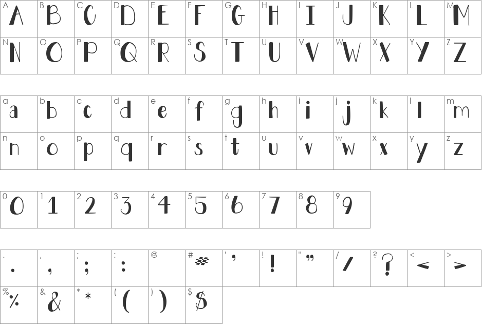 DJB Holly Jolly font character map preview