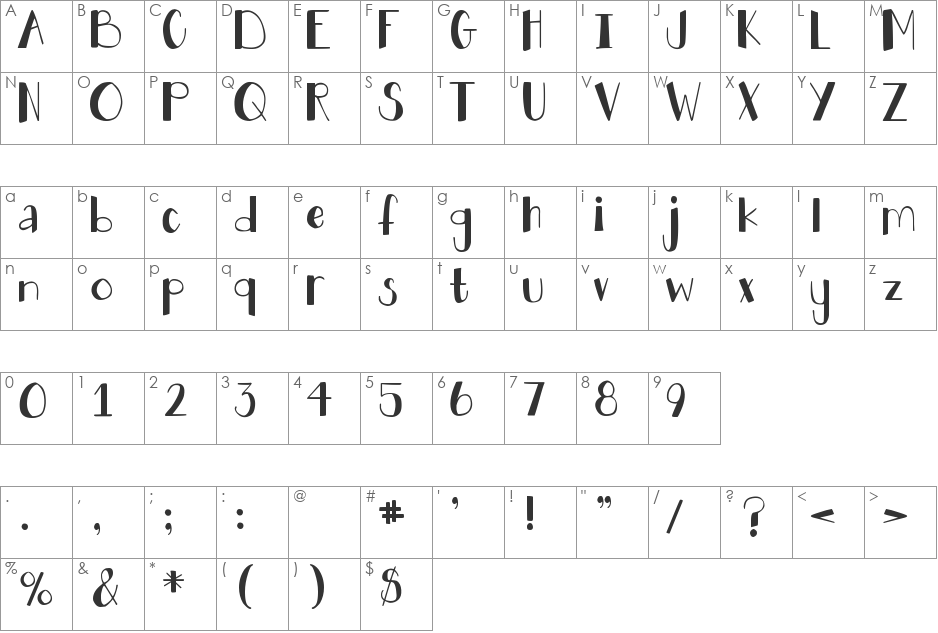 DJB Holly Jolly B'Golly font character map preview