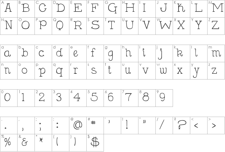 DJB Holly Serif font character map preview