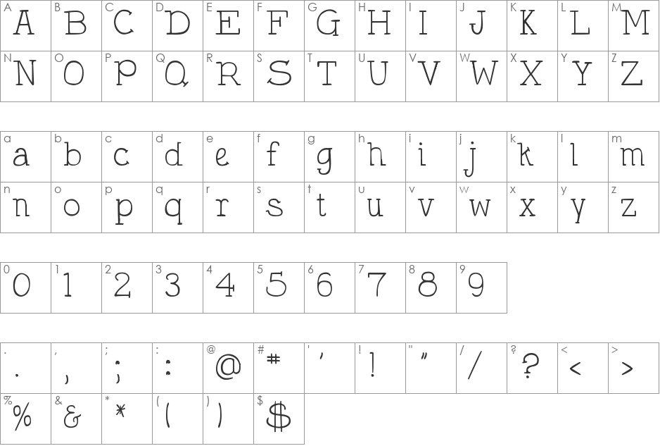 DJB Holly Typed font character map preview