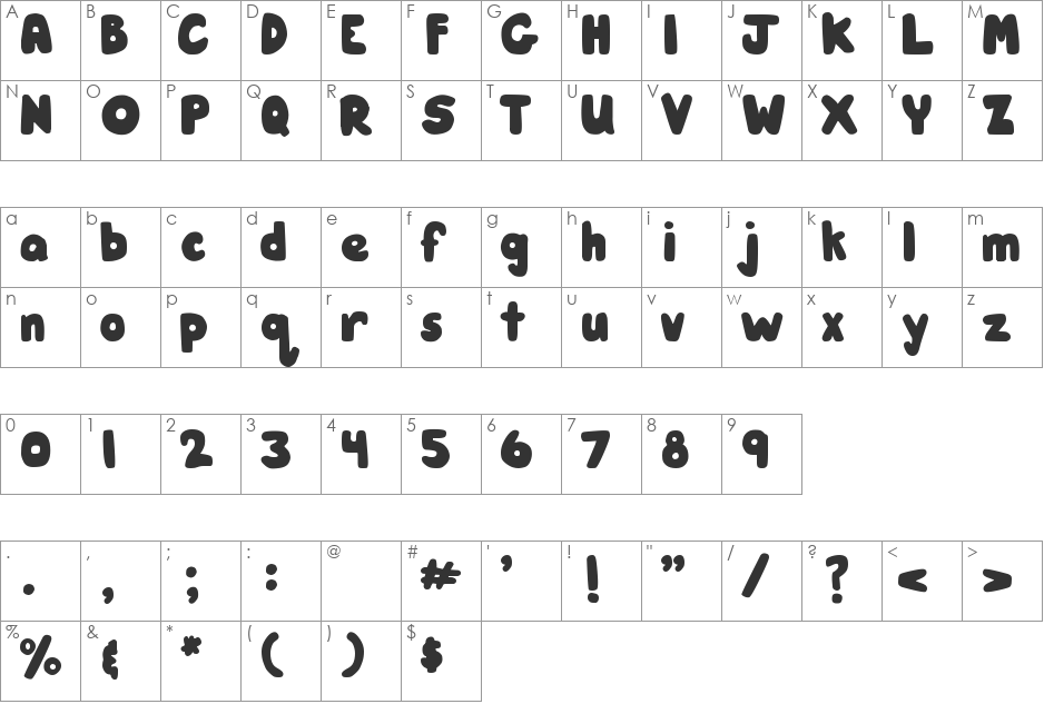 DJB Hunky Chunk font character map preview