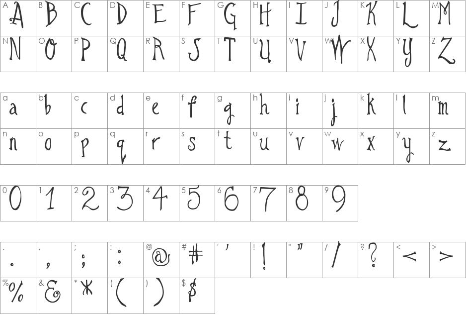 DJB I Love a Ginger font character map preview