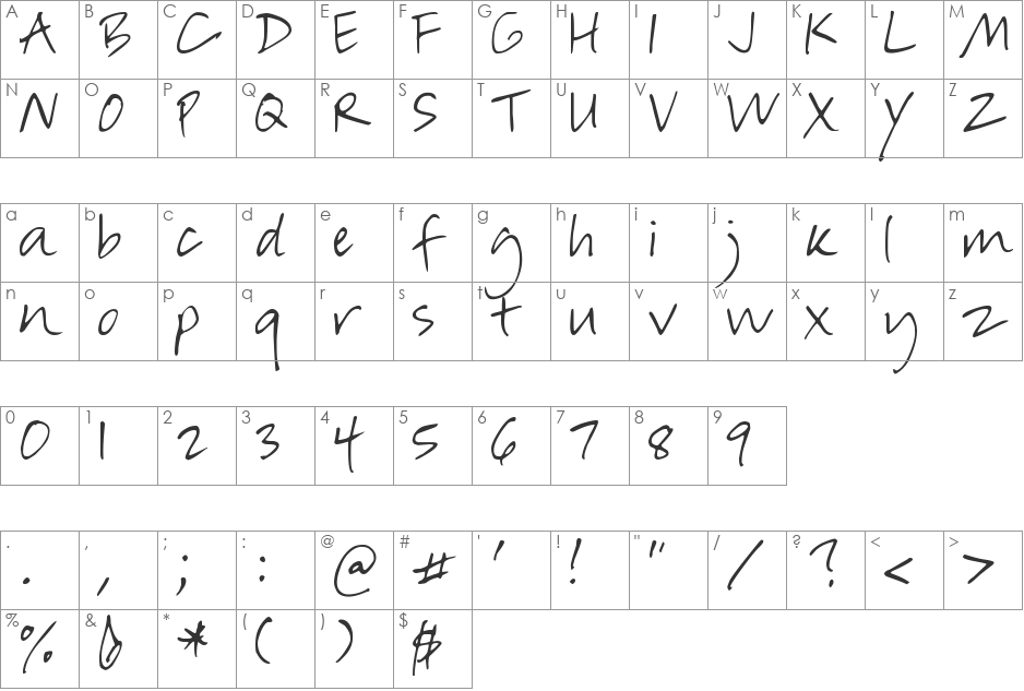 DJB In Such a Rush font character map preview
