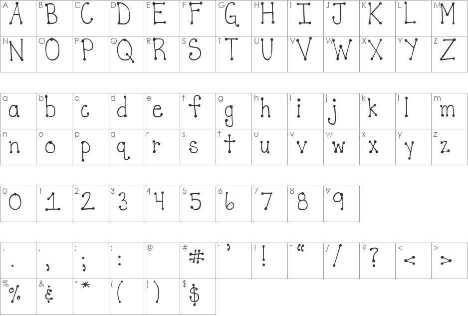 DJB It's Full of Dots font character map preview