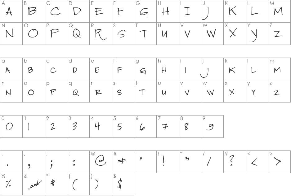 DJB Jenna font character map preview