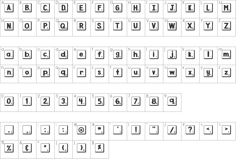 DJB Letter Game Tiles font character map preview